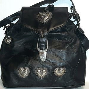 L@@K☆Vintage Leather Brighton style Drawstring Bag